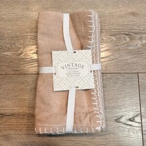 Vintage House 4 Piece Napkin Set Dark‎ Beige Embroidered Hem 18x18 inches
